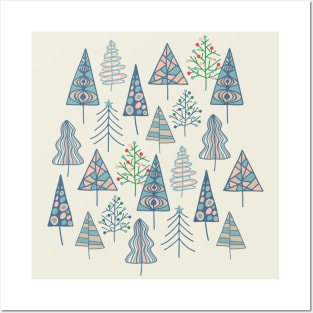 CHRISTMAS TREES Doodle Xmas Winter Hygge Holidays - UnBlink Studio by Jackie Tahara Posters and Art